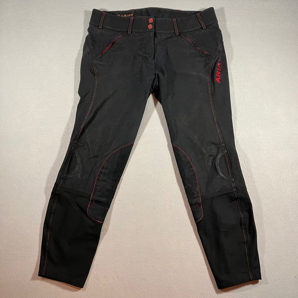Ariat Prix Riding Breeches Black Red Contrast Stitching Knee Patch Size 30R